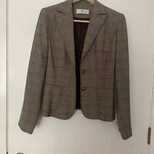 Dkny Women's Plaid Brown Two-Button Tailored Blazer